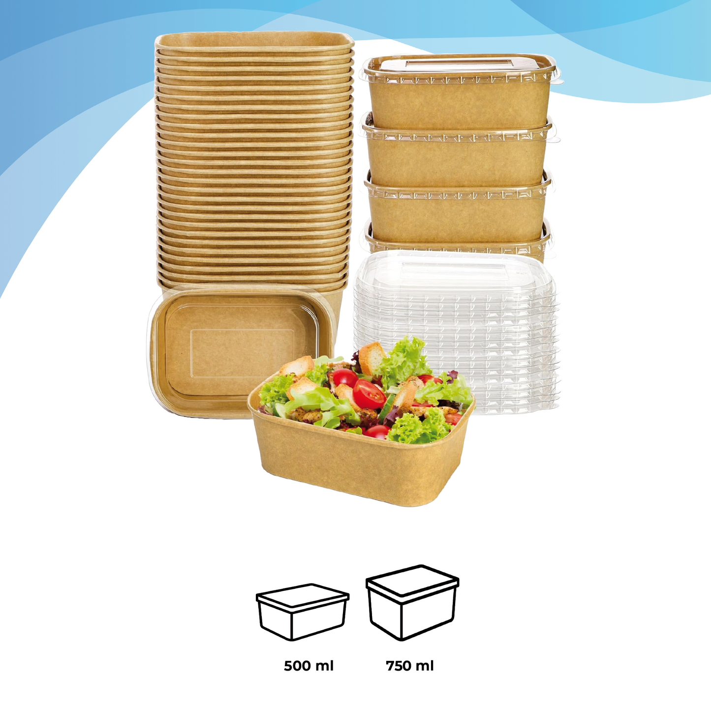 Disposable Rectangular Paper Container With Lid
