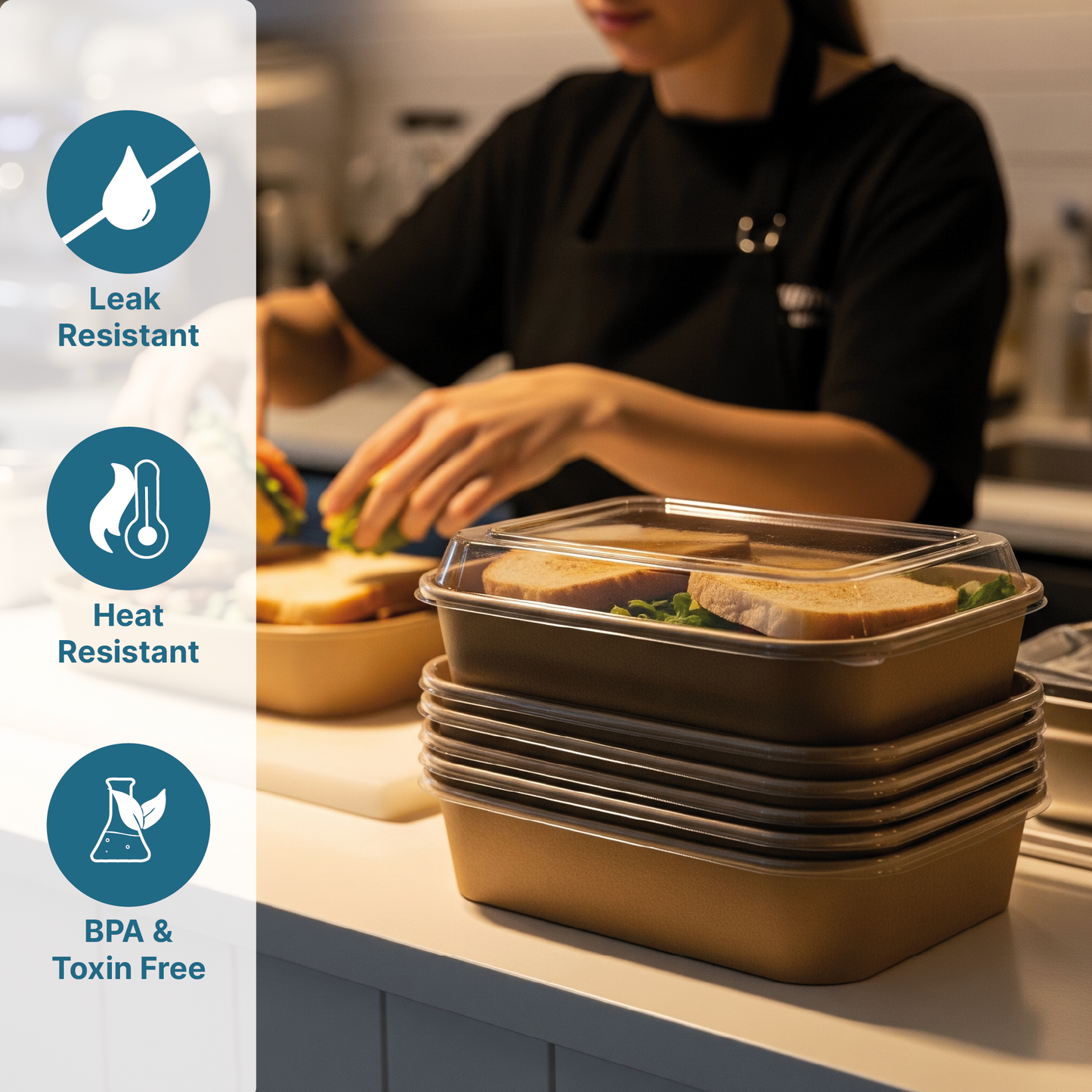 Disposable Rectangular Paper Container With Lid