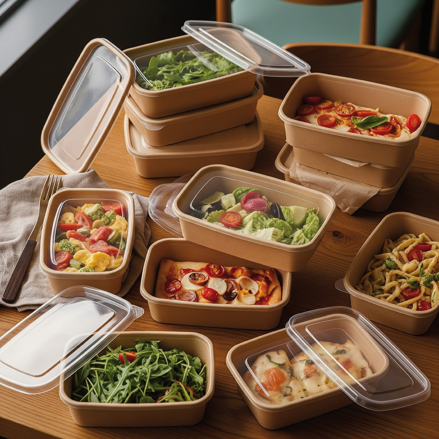 Disposable Rectangular Paper Container With Lid
